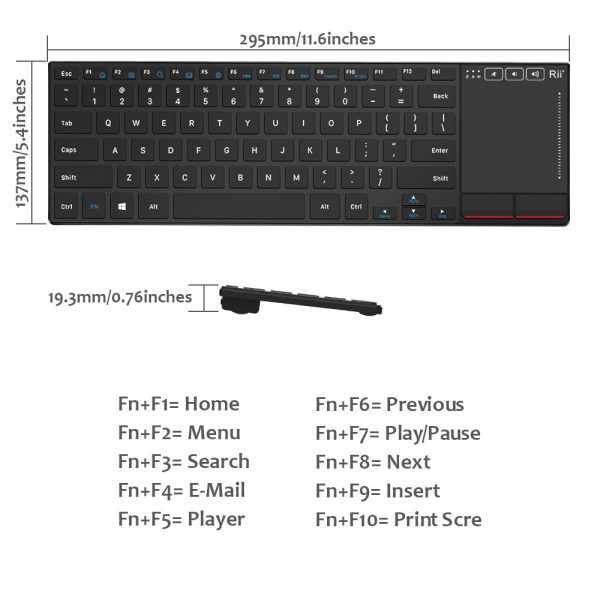 Rii K22BT Keyboard Wireless 24GHz Multimedia Keyboard GFSK